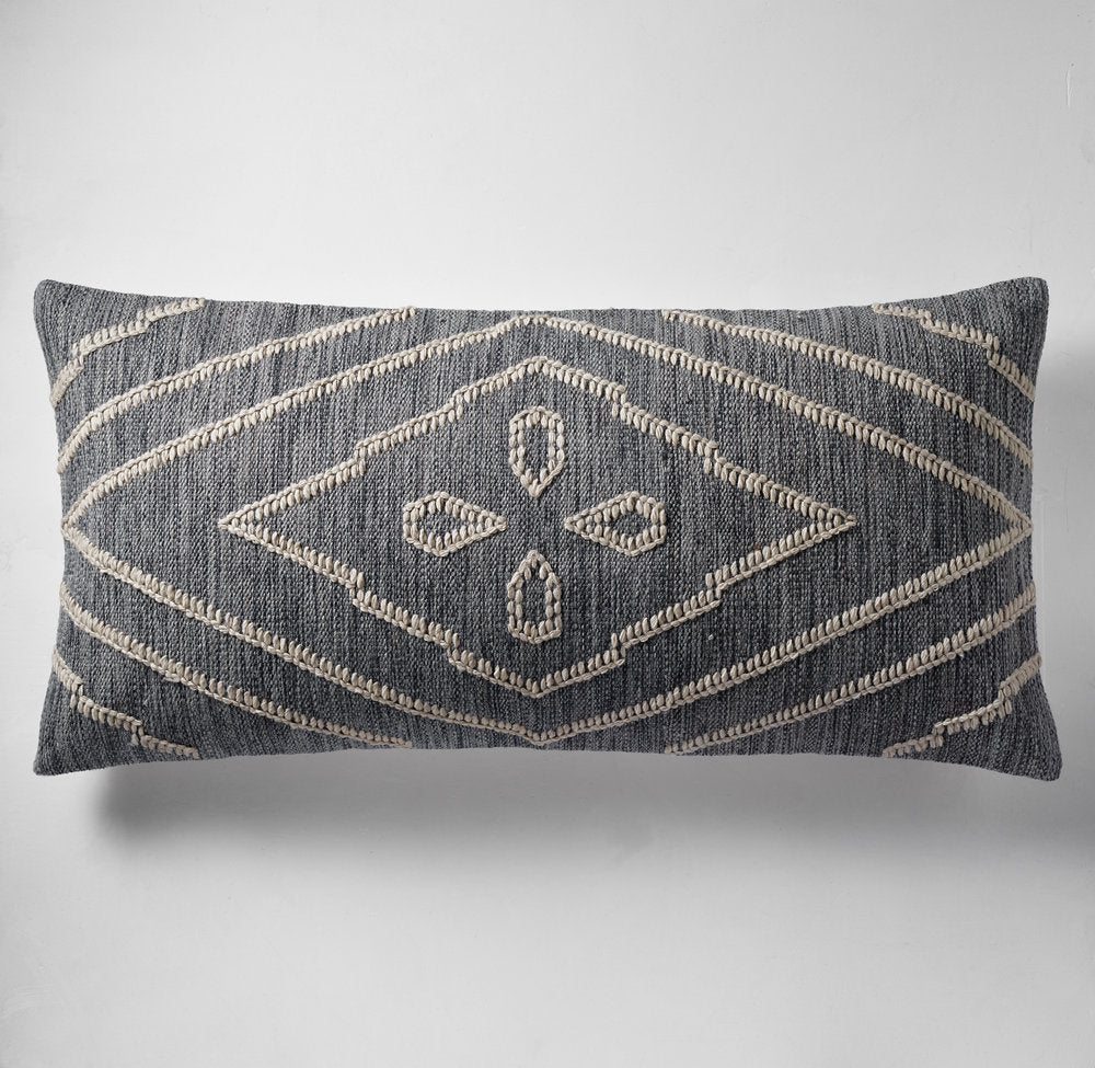 HANDWOVEN MÉLANGE FLATWEAVE PETAL DIAMOND PILLOW COVER - LUMBAR