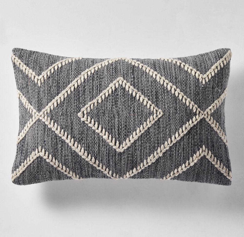 HANDWOVEN MÉLANGE FLATWEAVE MULTI-DIAMOND PILLOW COVER - LUMBAR
