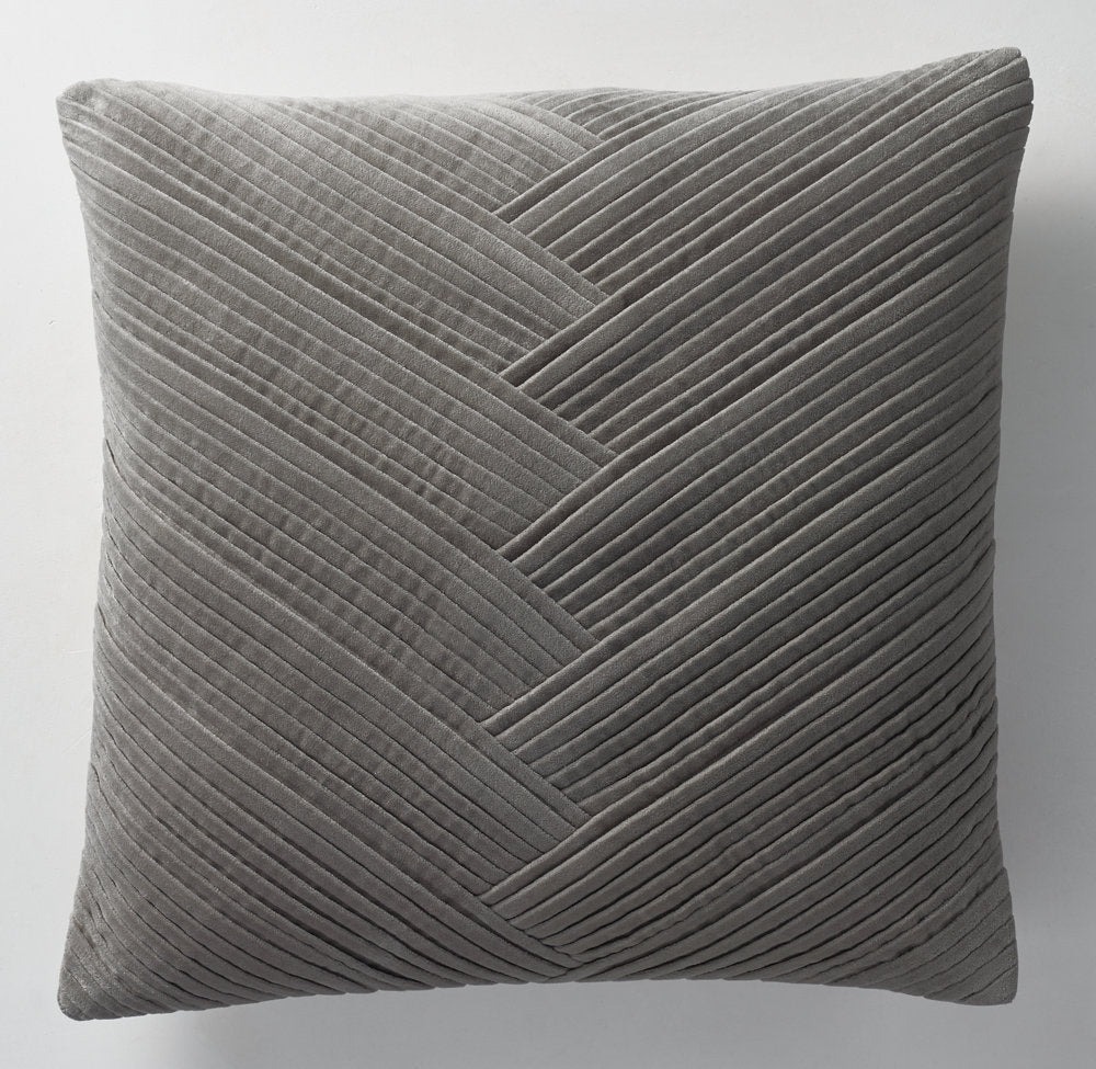 TUCKED COTTON VELVET CHEVRON PILLOW COVER - SQUARE