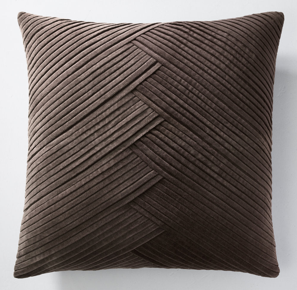 TUCKED COTTON VELVET CHEVRON PILLOW COVER - SQUARE