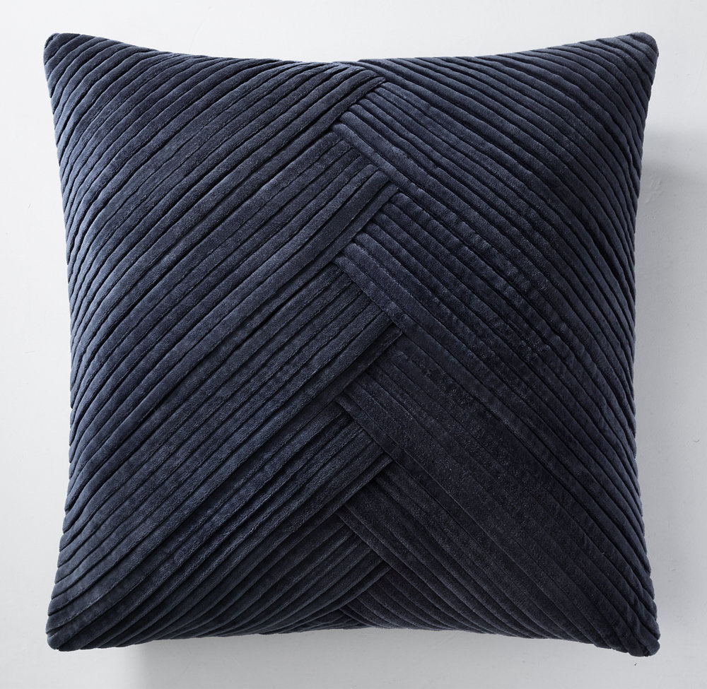 TUCKED COTTON VELVET CHEVRON PILLOW COVER - SQUARE