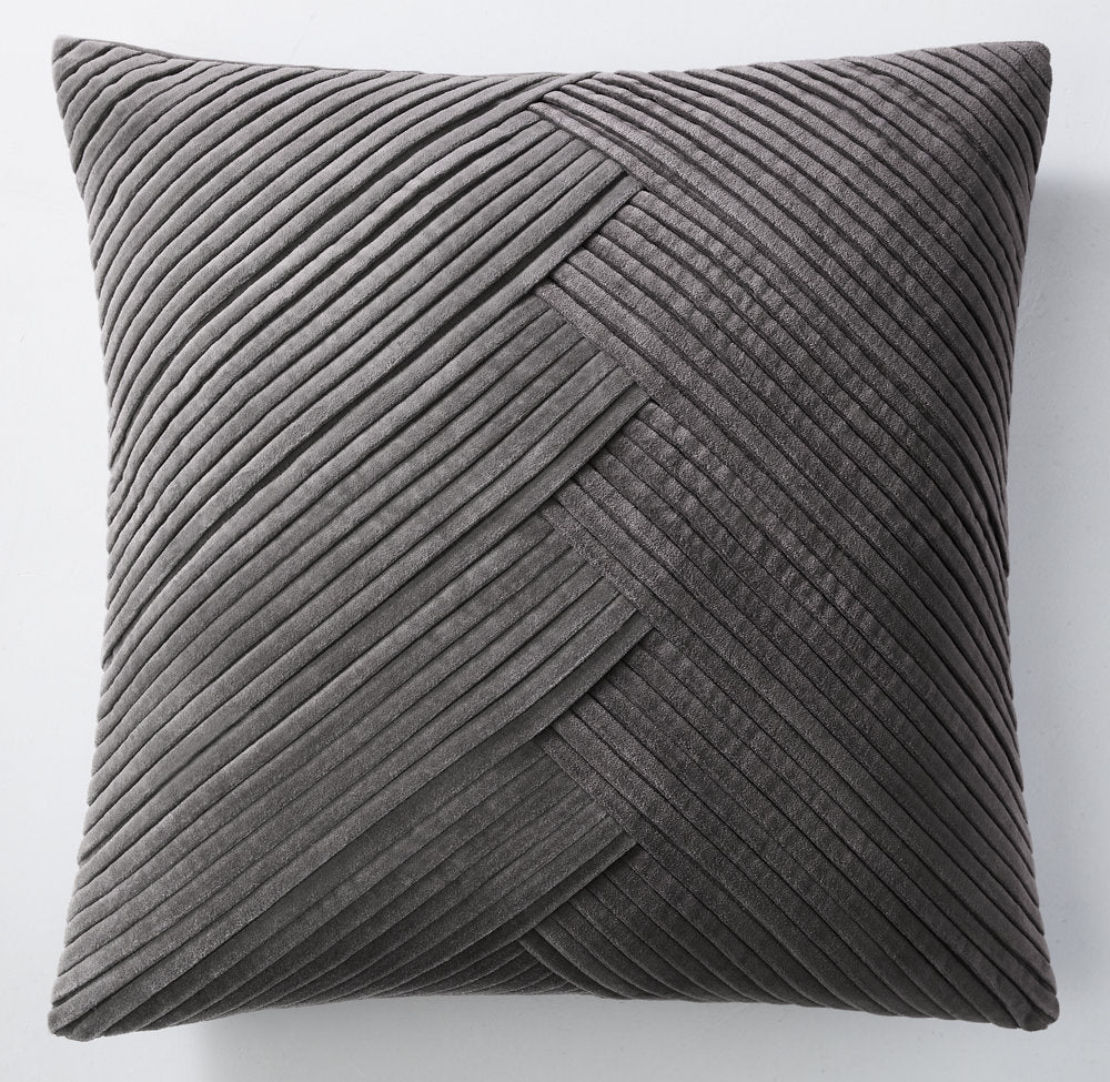 TUCKED COTTON VELVET CHEVRON PILLOW COVER - SQUARE