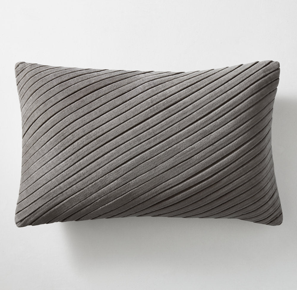 TUCKED COTTON VELVET DIAGONAL PILLOW COVER - LUMBAR