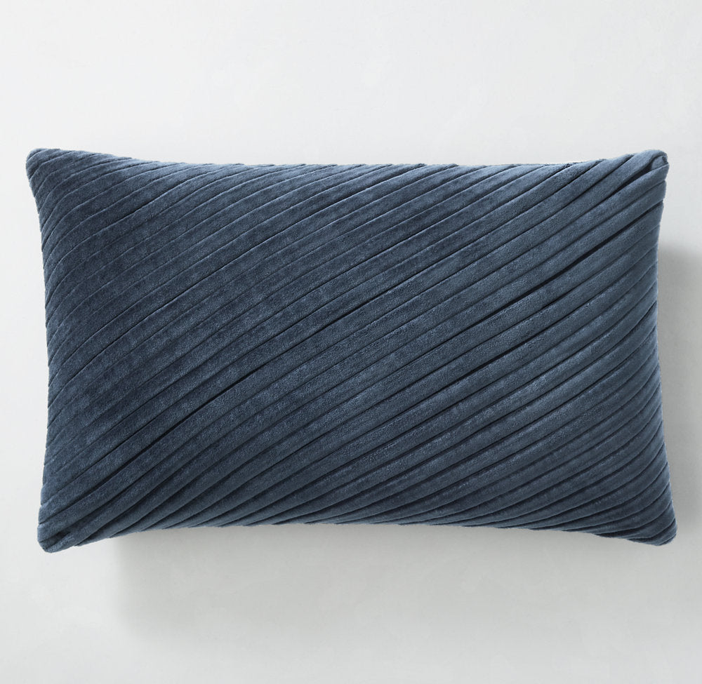 TUCKED COTTON VELVET DIAGONAL PILLOW COVER - LUMBAR