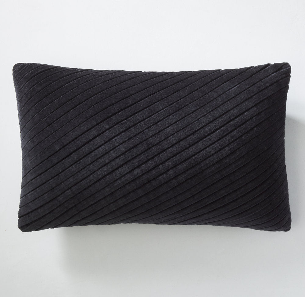 TUCKED COTTON VELVET DIAGONAL PILLOW COVER - LUMBAR