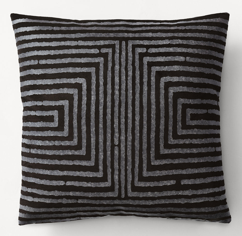 RATTI HAND-SCREENED VELVET LABYRINTH PILLOW COVER - SQUARE